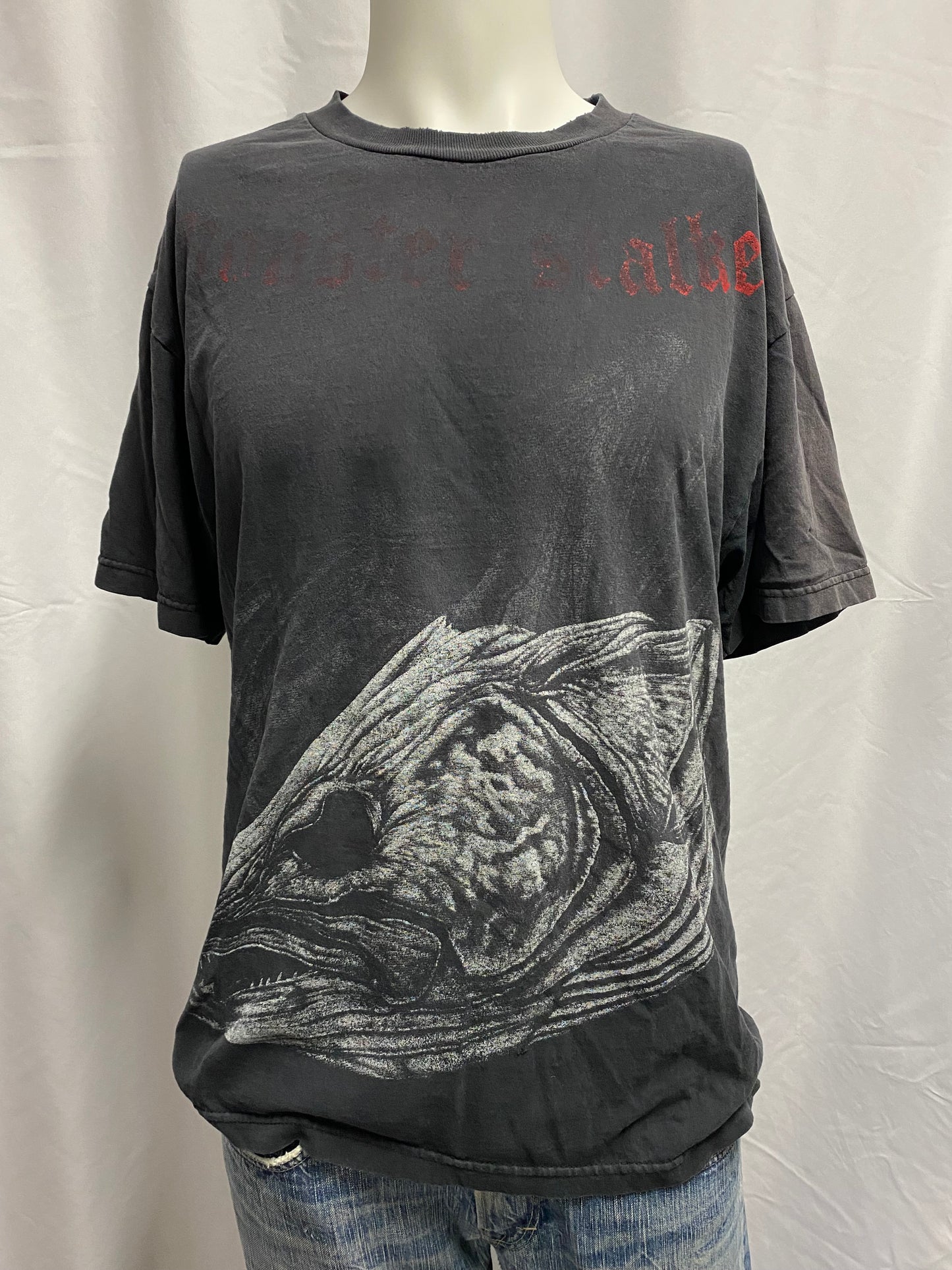 L - Monster Stalker Faded Gothic Graphic Tee