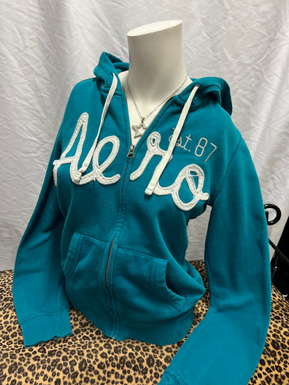 M - Aeropostale Y2K Teal Applique Zip Hoodie