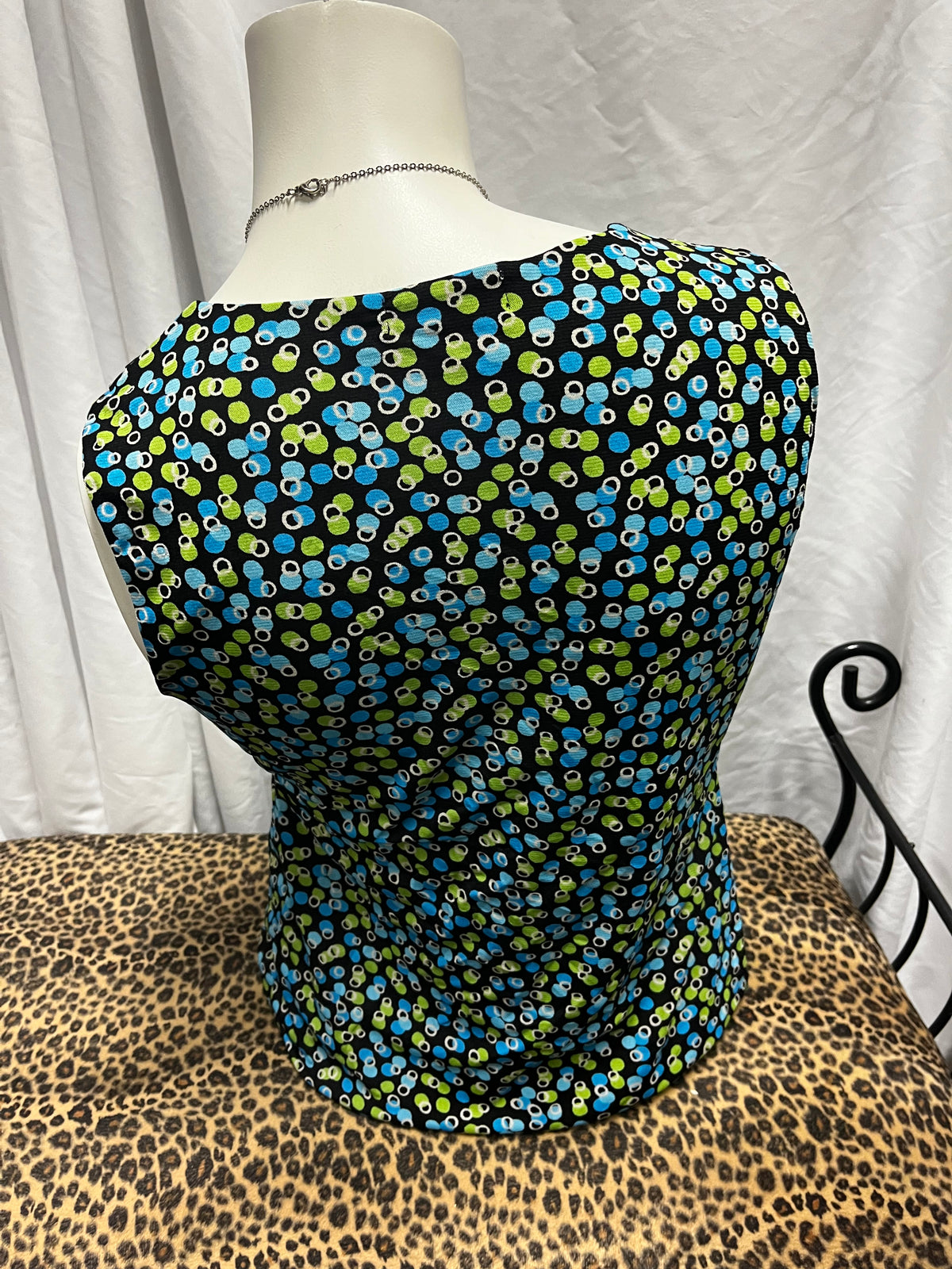 S - Charter Club Y2K Black Green Blue Mesh Overlay Top