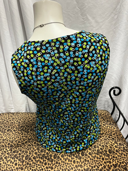 S - Charter Club Y2K Black Green Blue Mesh Overlay Top