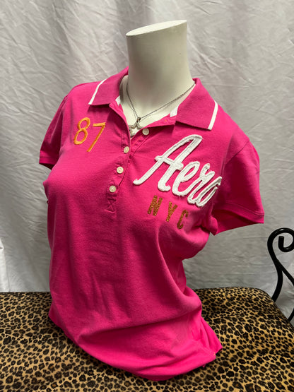 L - Aeropostale Y2K Pink Applique Polo Tee