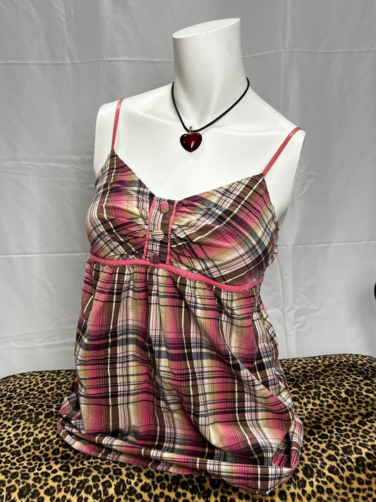 Vanity Pink Plaid Y2K Cami Top