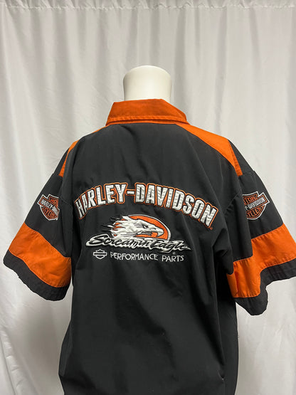 L - Harley Davidson Screamin' Eagle Patch Racing Button Up