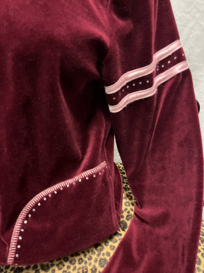 S - Cafe Au Lait Y2K Red Velour Rhinestone Track Zip Jacket