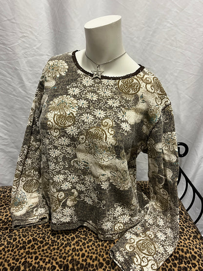 XL - Faded Glory Y2K Floral Waffle Thermal Top
