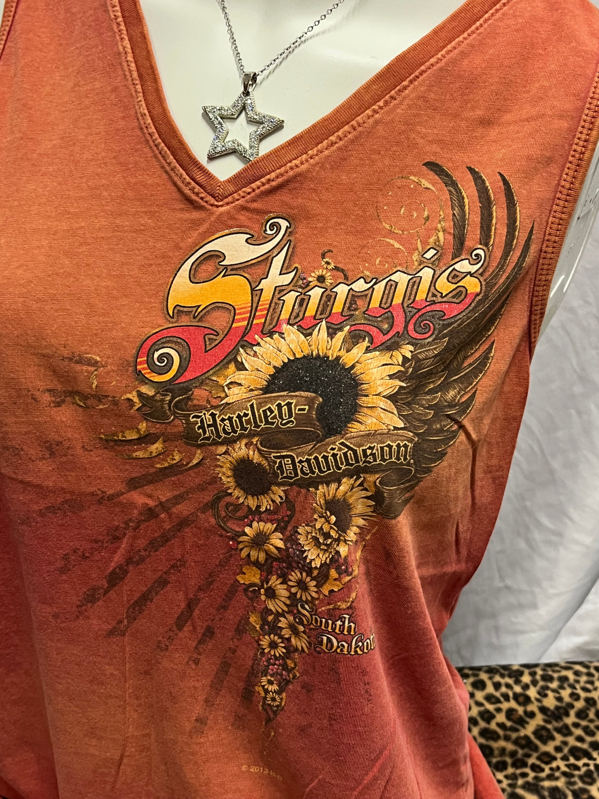 L - Sturgis Harley Davidson Sunflower Graphic Top