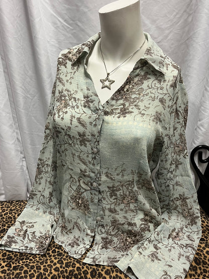 L - Caslon 2000s Floral Sheer Button Blouse