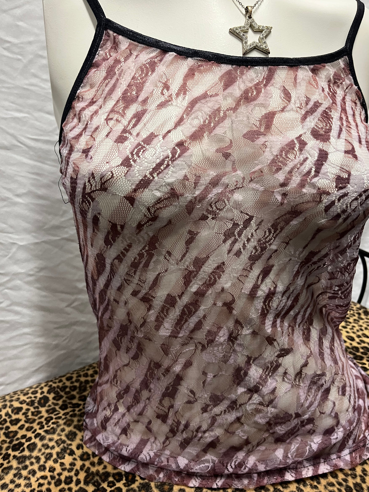 S - Hollywood Era Y2K Lace Mesh Cami Top