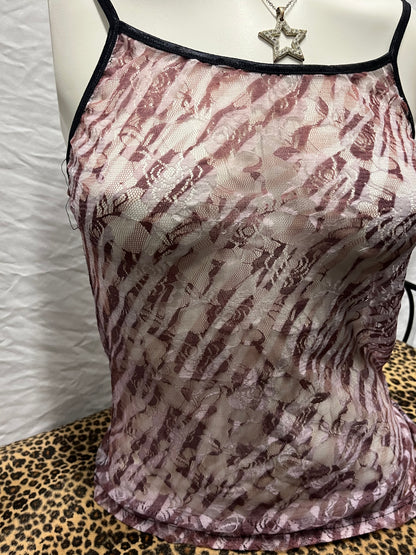 S - Hollywood Era Y2K Lace Mesh Cami Top
