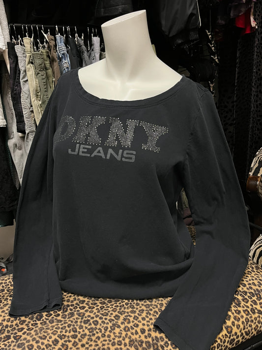 L/XL - DKNY Jeans Rhinestone Long Sleeve Top