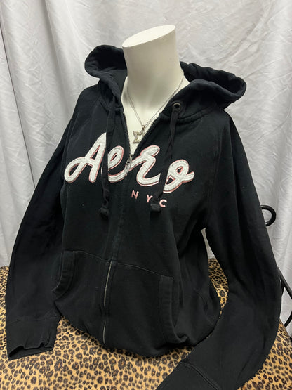 XL - Aeropostale 2010s Black + Pink Zip Hoodie
