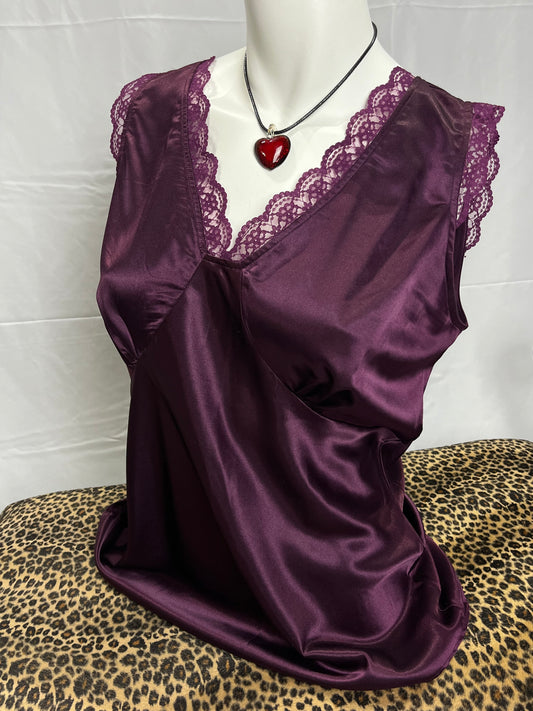 Purple Satin + Lace Slip Top
