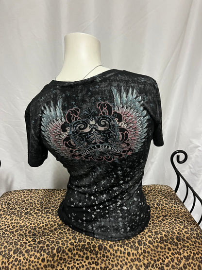 M - Angels & Diamonds Rhinestone AOP Graphic Top