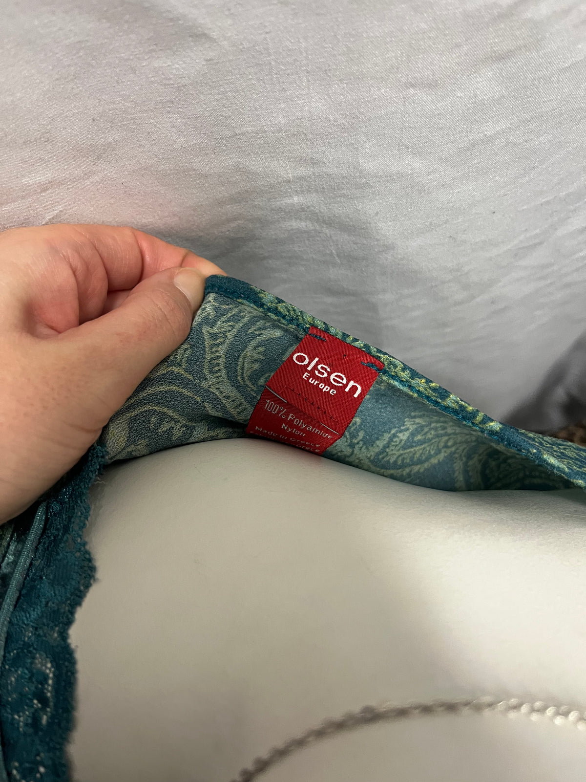 L - Olsen Europe Y2K Teal Patterned Blouse