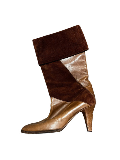 SZ 7.5 - Italian Leather + Suede Vintage Heeled Boot