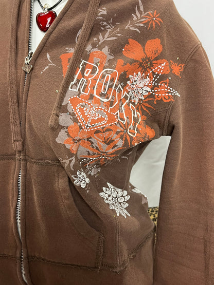 Roxy Y2K Brown Graphic Zip Hoodie