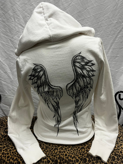 S - Sara Mode Y2K Rhinestone Wings Zip Hoodie
