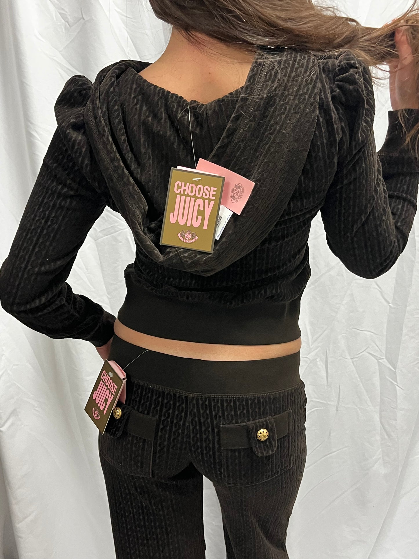 S - Juicy Couture Brown Cable Velour Tracksuit Deadstock SET