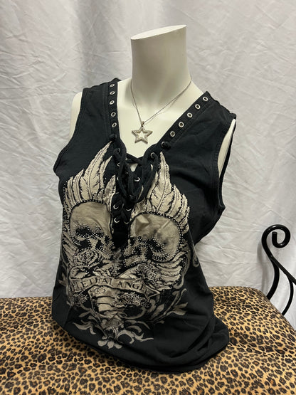 XL - Bus Stop Los Angeles Y2K Rhinestone Grommet Top