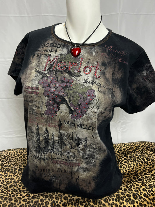 Cactus Merlot Rhinestone Art Nouveau Top