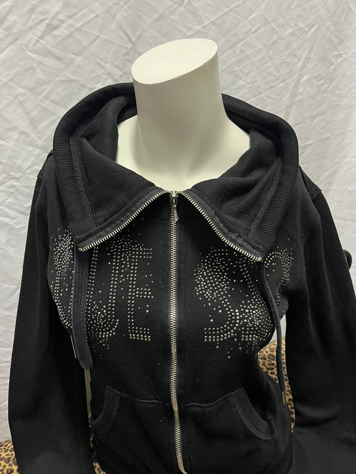 XS - Guess Y2K Rhinestone Slouchy Zip Sweater