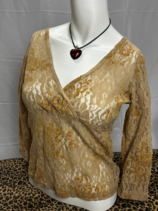 Lace Mesh 3/4 Sleeve 00s Top
