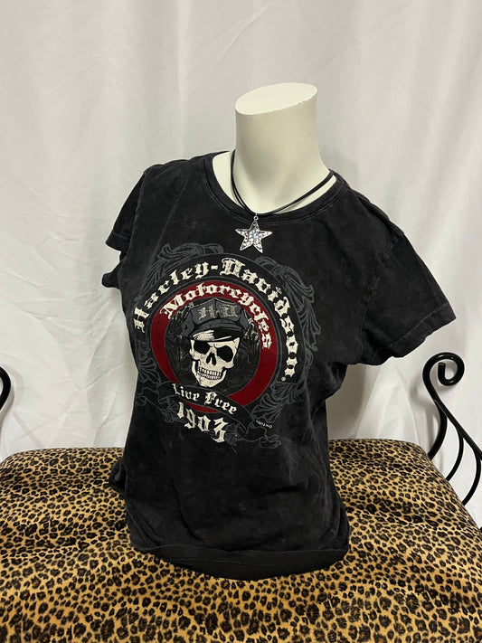 L - Harley Davidson Skull Graphic Top