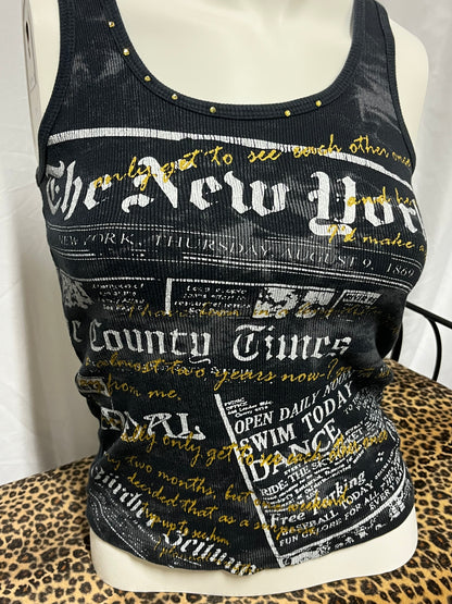 S - New York Y2K Stud Detail Ribbed Tank