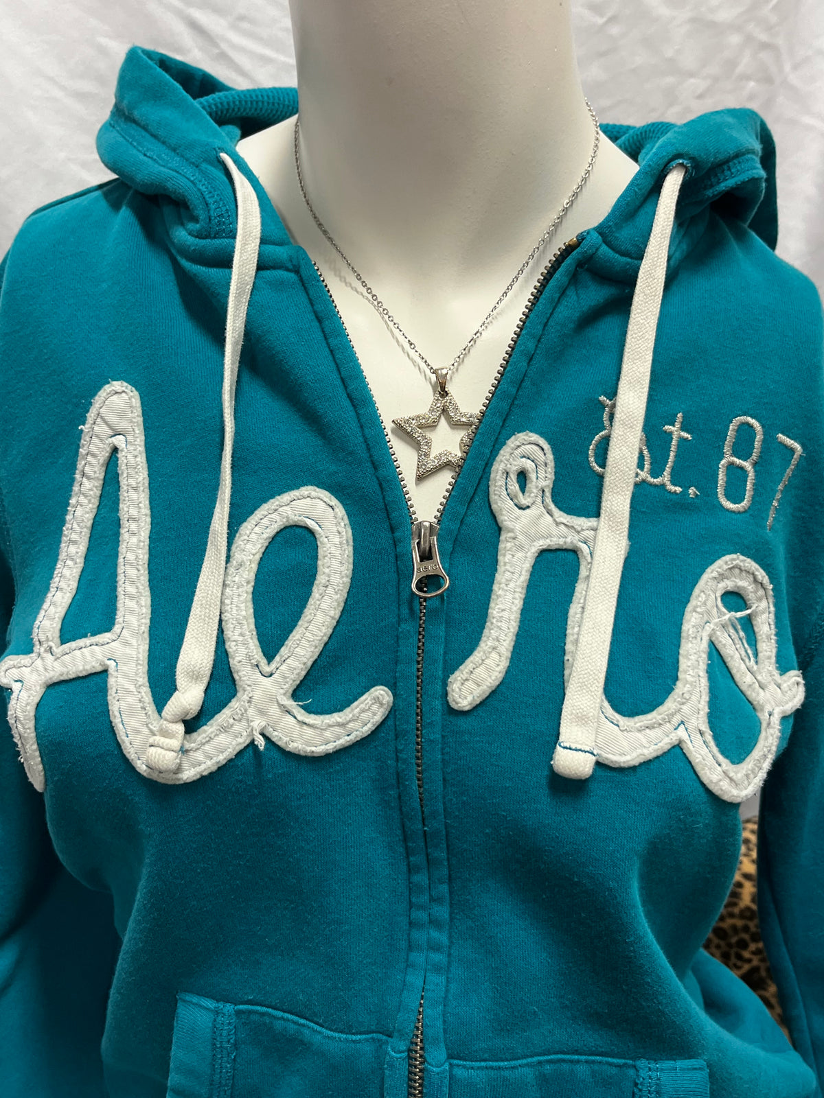 M - Aeropostale Y2K Teal Applique Zip Hoodie