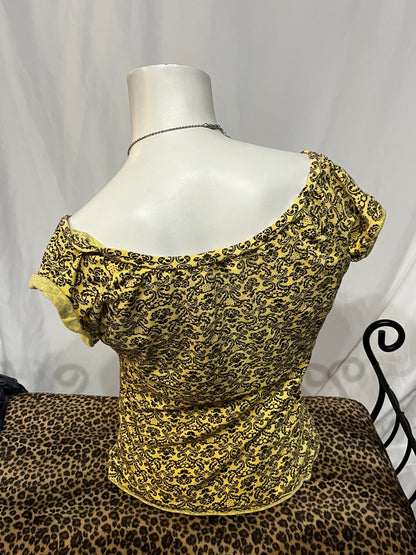 M - Kylie Yellow Paisley Off The Shoulder Top
