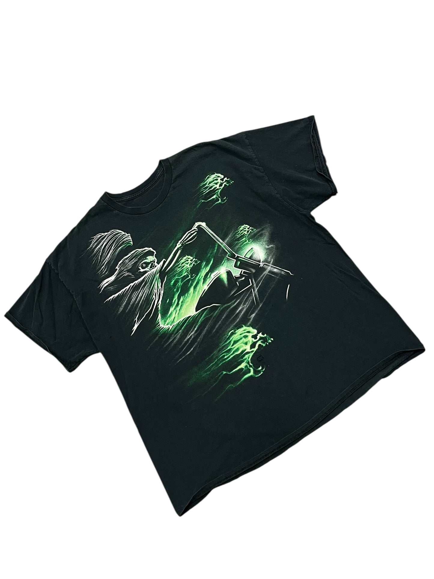 L/XL - Grim Reaper 2000s Green Flames Graphic Tee