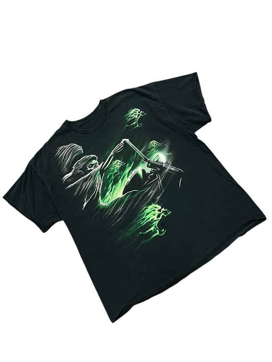 L/XL - Grim Reaper 2000s Green Flames Graphic Tee