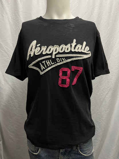 M/L - Aeropostale Y2K Black + Pink Applique Tee