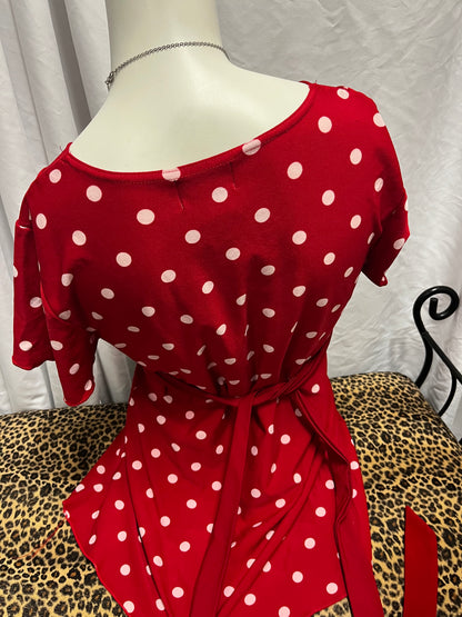 M - Hot Tempered Y2K Red Polka Dot Tie Blouse