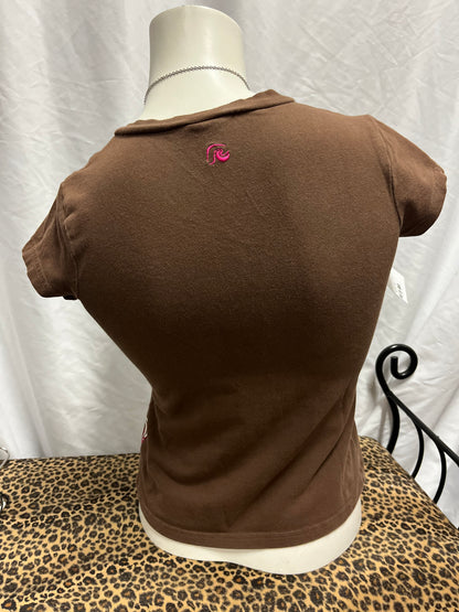 XS - Tag Rider Y2K Brown Graphic Top