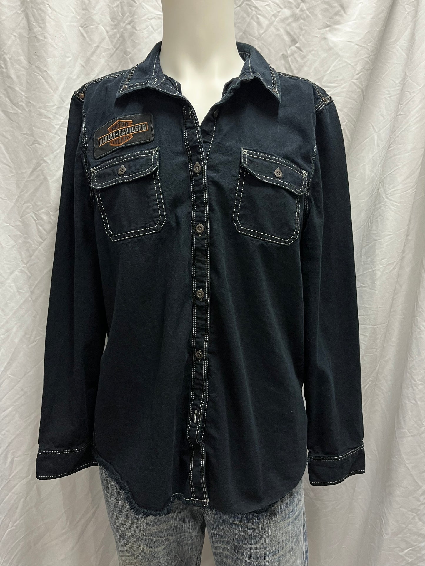 XL - Harley Davidson Studs + Patches Button Down