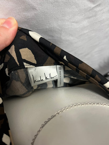 S - Nicki Y2K Brown + Black Patterned Knot Blouse