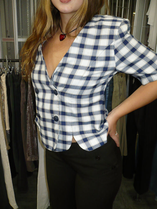 L - Chablis 70s Plaid Blazer Top