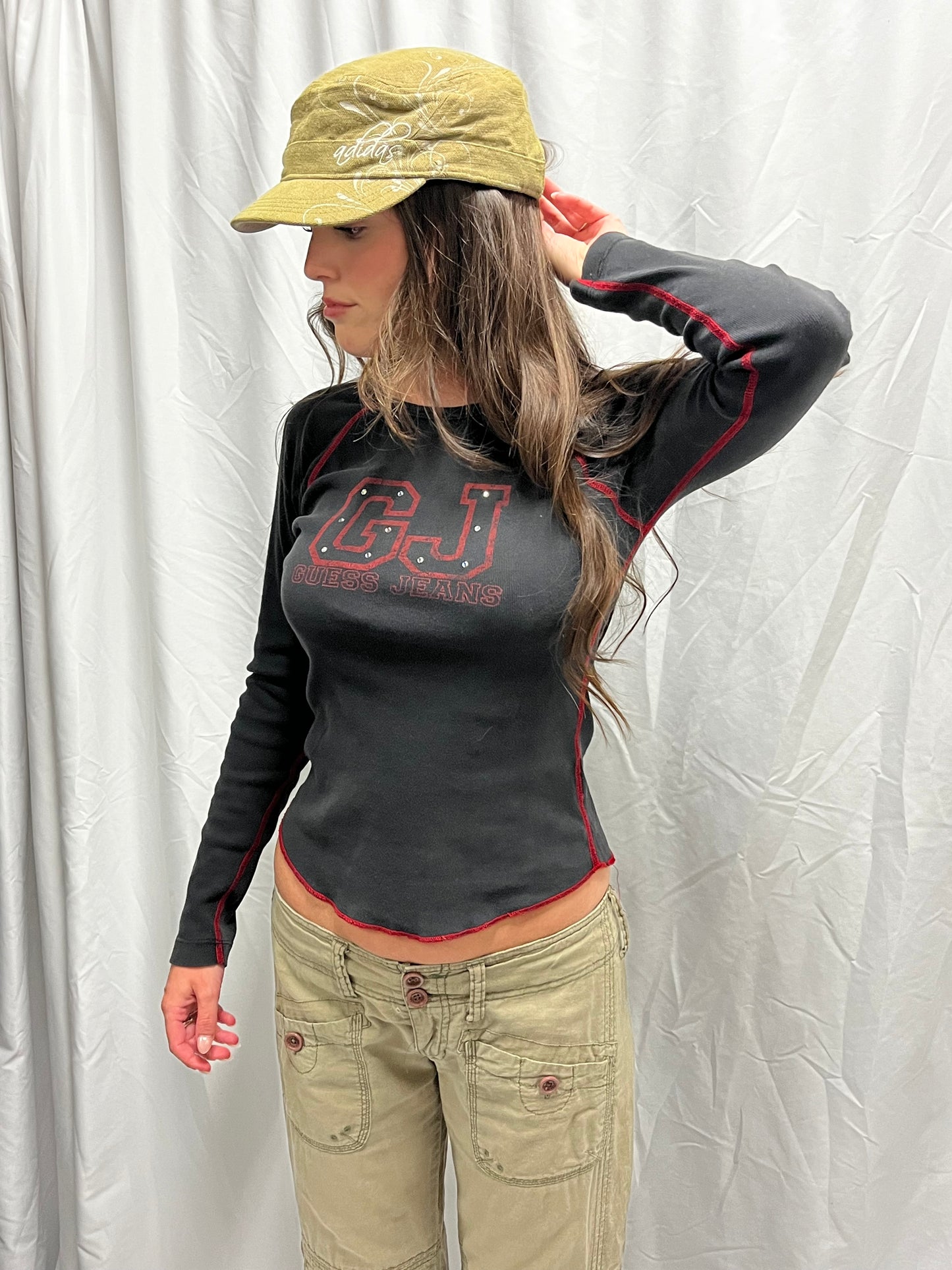 S - Guess Jeans 90s Rhinestone Long Sleeve Top