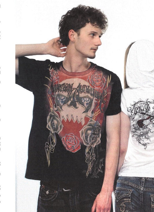XL - Christian Audigier 2000s Rhinestone AOP Graphic Tee