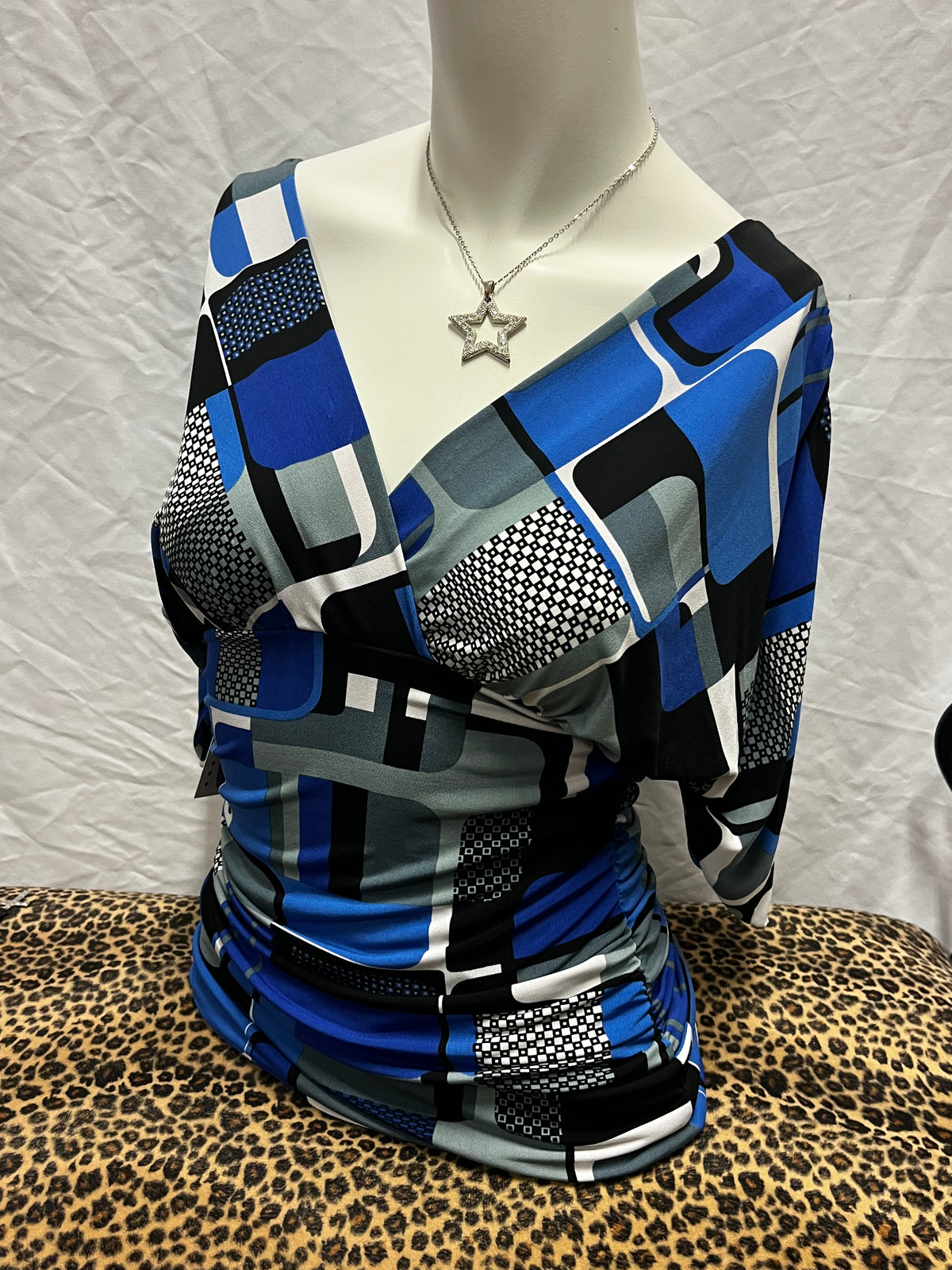 S - Rampage Y2K Blue Patterned Blouse