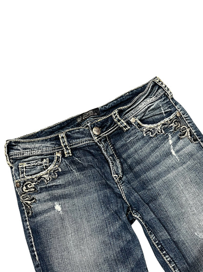 32 x 34" - Silver Suki Y2K Bootcut Embellished Jeans