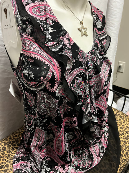 M - Dressbarn Y2K Pink Paisley Sequin Top