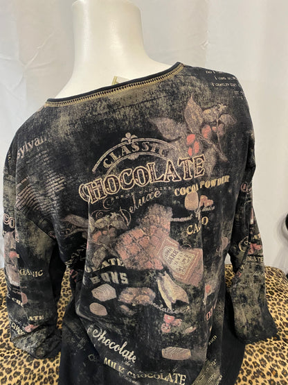 L/XL - Jess & Jane Chocolate Rhinestone 3/4 Sleeve Top