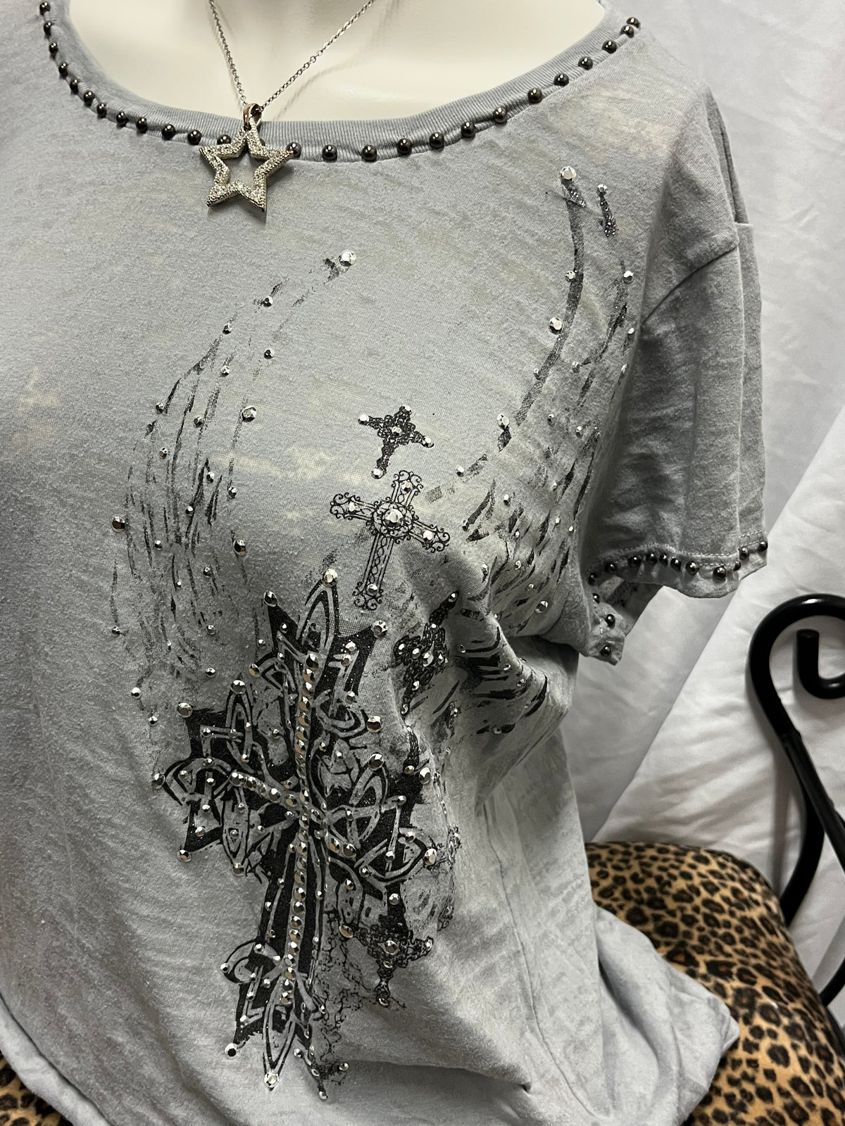 XL - Arohoe Gothic Stud Detail Graphic Top
