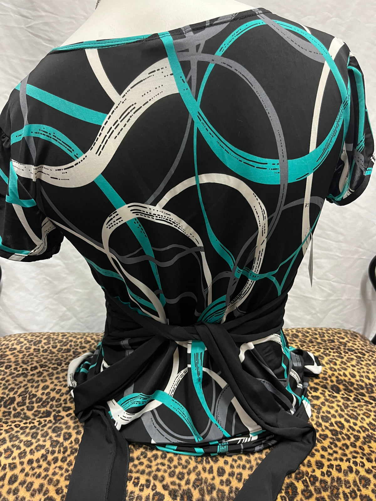 L - Maurice's Y2K Black + Teal Patterned Belt Top