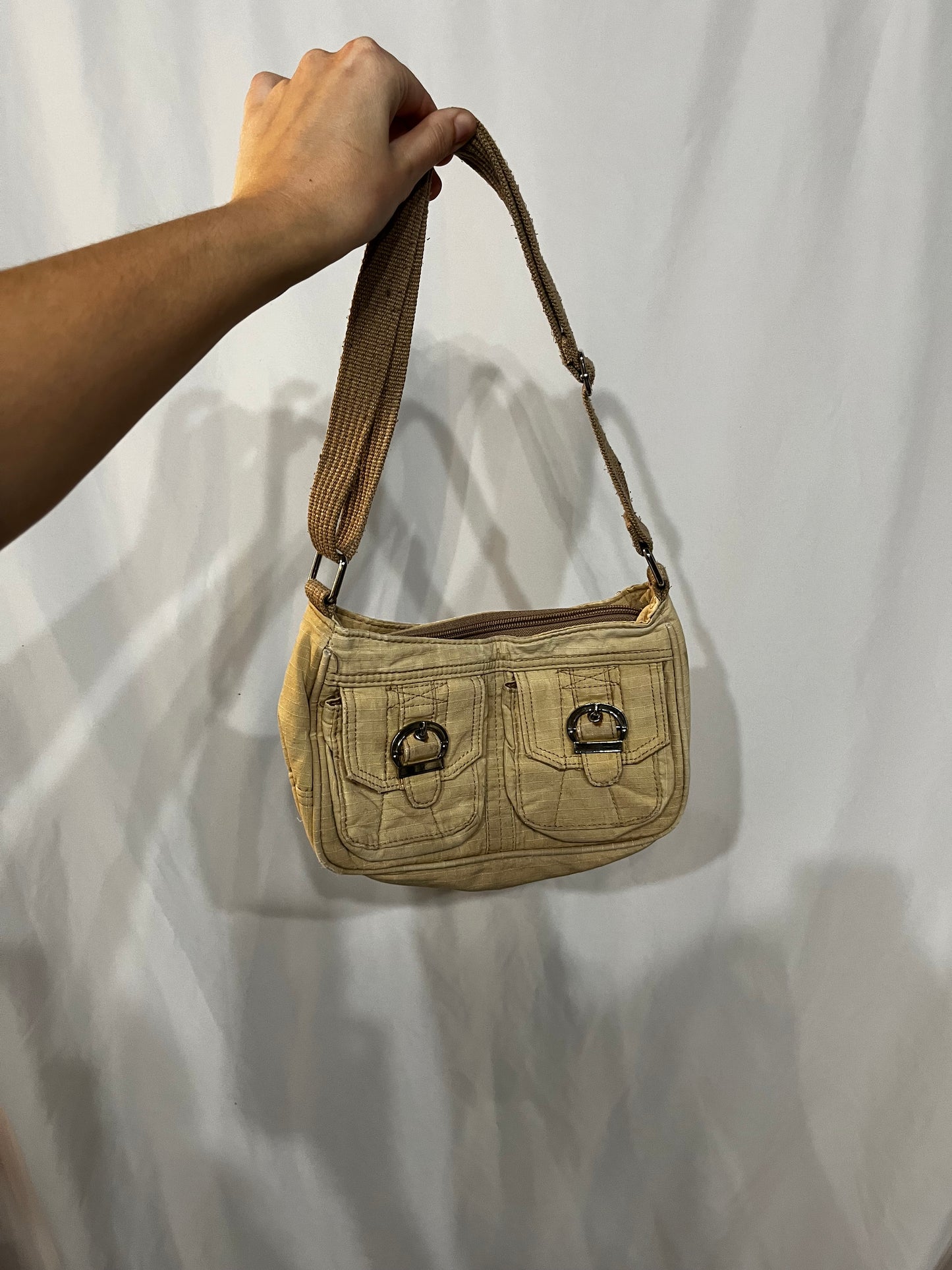 Purse - Cargo Buckle 2000s Cream Shoulder Bag
