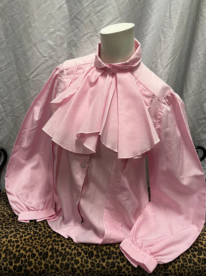 M - Pink Ruffle Neck Button Blouse Made In Canada