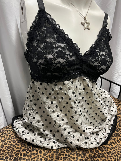 1X - Hotkiss Y2K Polka Dot Lace Babydoll Top