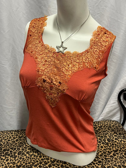 M - Worthington 2000s Sequin + Lace Trim Top